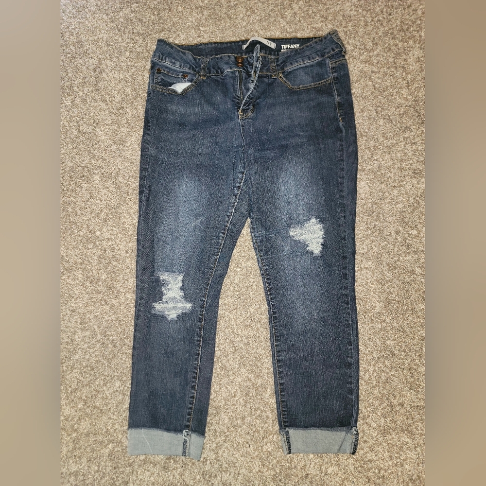 Tiffany Dark Blue Ripped Cuffed Skinny Jeans
